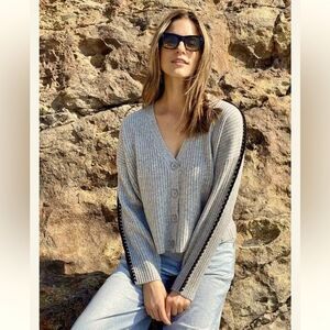 NWT 27 Miles Malibu Leila Wool Cashmere Cardigan Tan/Black XS